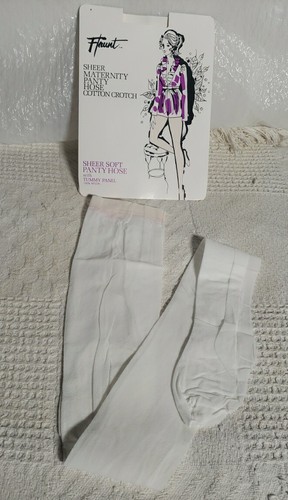 Vintage Flaunt Sheer Soft Maternity White Pantyhose Medium Cotton Crotch Nylon - Picture 4 of 7