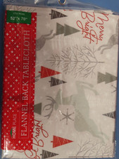 Home Place Vinyl Flannel Back Tablecloth 52" x 70" Reindeer. Christmas Trees
