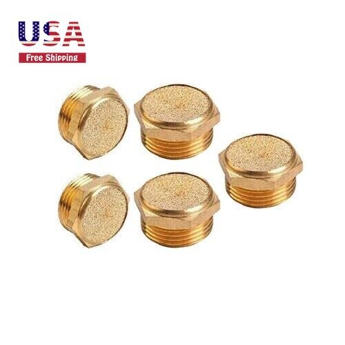 Sintered Bronze Breather Vent Muffler 3/8"NPT Male Air Silencer Fitting 5pcs