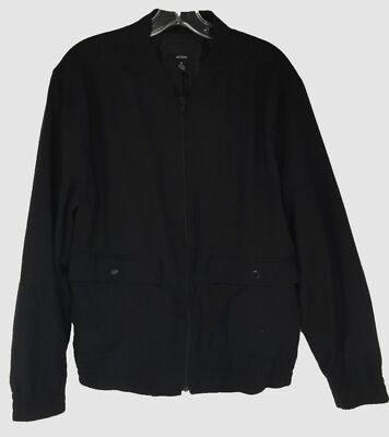 $140 Alfani Men's Black Textured Bomber Zip UP Jacket Lightweight