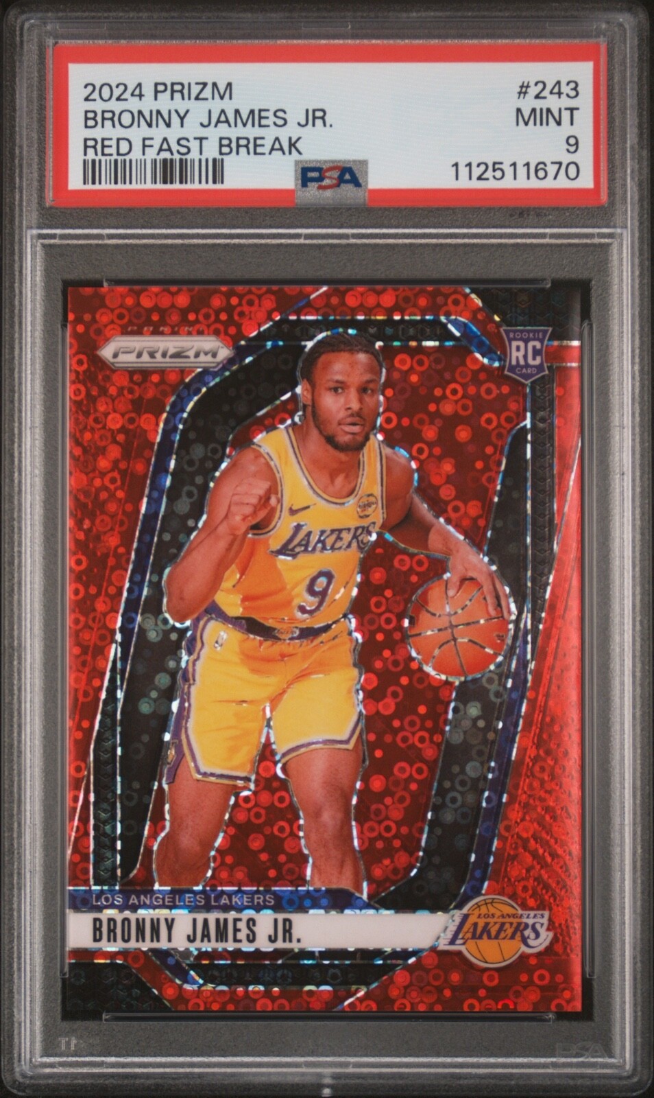 2024 Panini Prizm /100 Bronny James Rookie Red Fast Break Prizm #243 - PSA 9