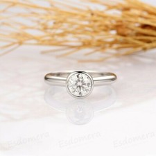 2 Ct Round Cut Diamond Pretty Bezel Set Ring In 14Carat White Gold Over For Gift