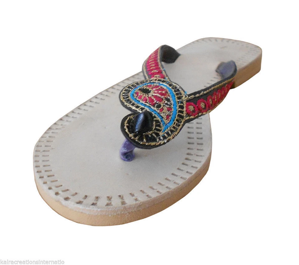 Zapatillas de mujer indias hechas a mano de cuero chanclas crema informales zapatillas EE. UU. 8,5 Foto 4 de 4