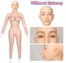 Silicone Full Bodysuit Breast Forms  Head Mask Full Face Disguise Crossdresser