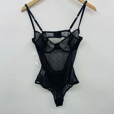 INC International Concepts Womens Medium Monogram Bodysuit Deep Black Logo 2696