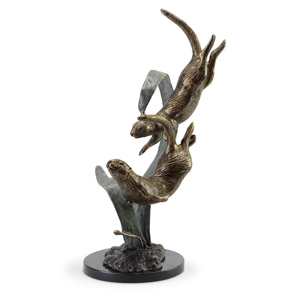 Otters Deep Diving Sculpture Statue Brass Marble Ocean 19 Inch ~ SPI Home 31643