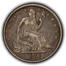 1858 50c Seated Liberty Silver Half Dollar - XF - SKU-H3953