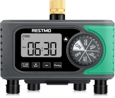 RESTMO 4-Outlet Sprinkler Timer, 4 Zone Programmable Water Timer for Garden Hose