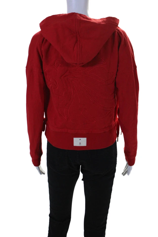 Adidas by Stella McCartney Womens Pullover Hoodie Sweater Red Cotton Size UK 8 - Image 3 of 4
