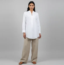 ARMANI JEANS Women's White Cotton Embroidered Korean Neck Poplin Blouse Size S