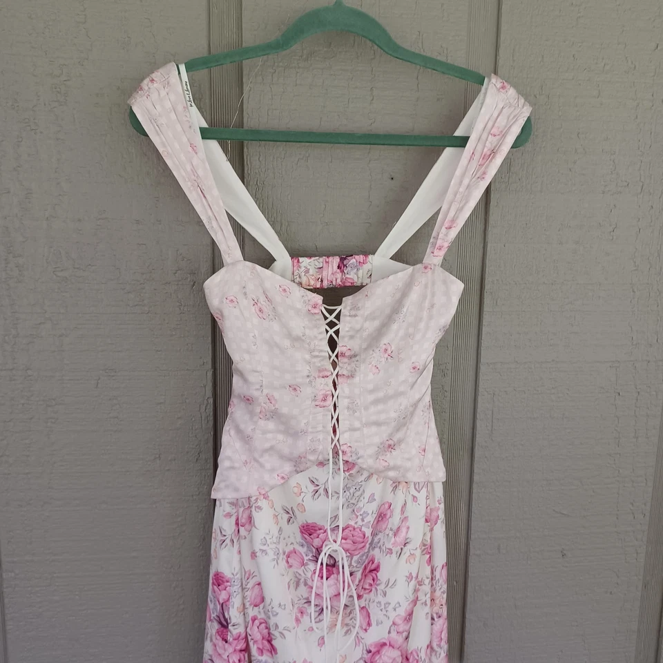 For Love And Lemons Taylor Lace Up Mini Dress Size S Women Feminine Floral Satin - Image 2 of 4