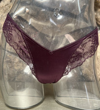 Victoria's Secret Satin  Lace High Leg THONG Panty Sz L WNTR WINE NWT 16.95