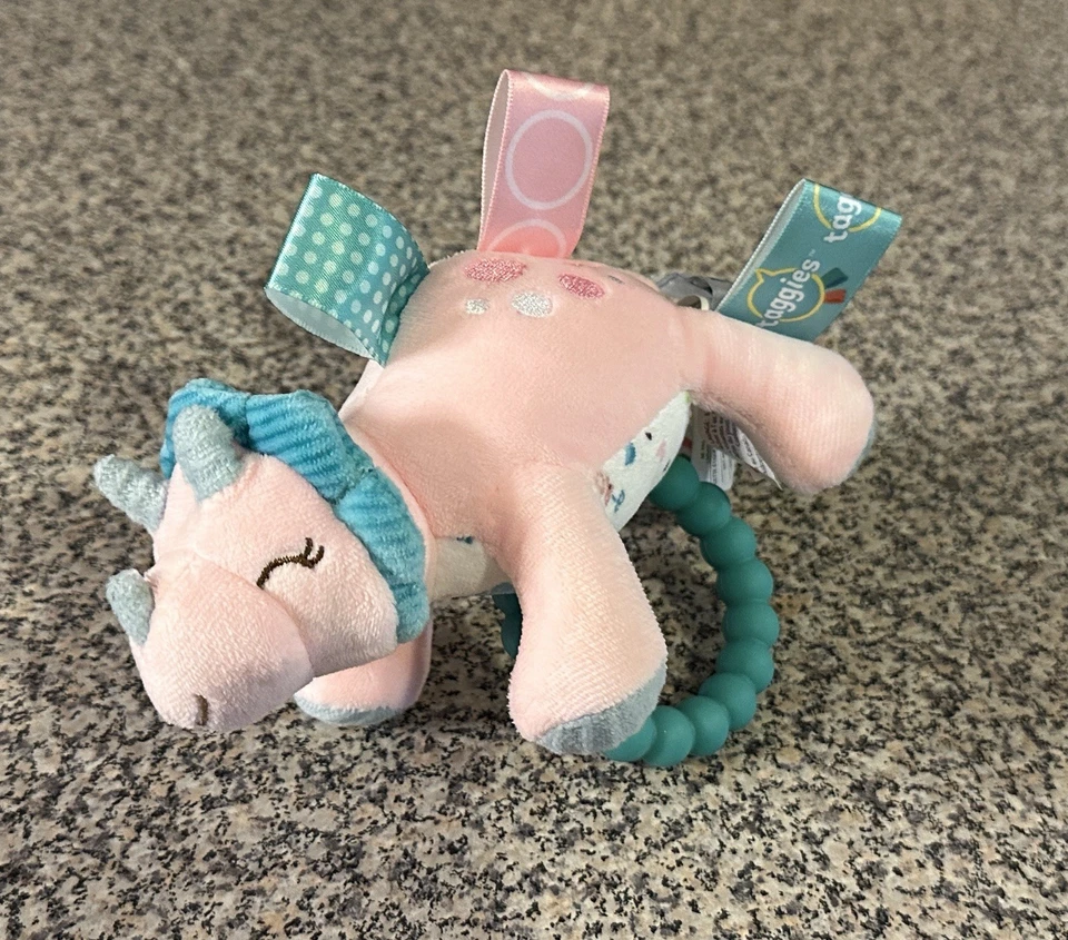 Taggies Rosa Dinosaurio Peluche Bebé Seguridad Sonajero Lovey Peluche Juguete Foto 2 de 4
