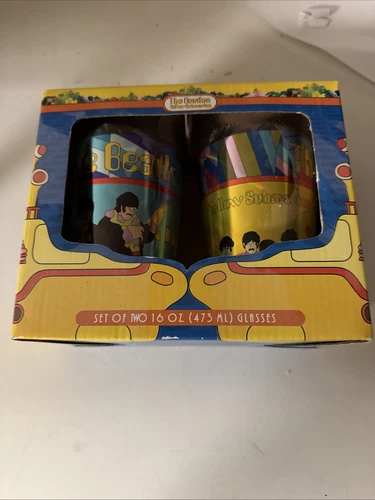 The Beatles Yellow Submarine 16 oz Metallic Pint Glass Set of 2 Vandor UNUSED