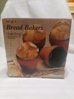 Hearthstone Set of 4 Bread Bakers Clay Glazed Flowerpots Baking-New Old Stock