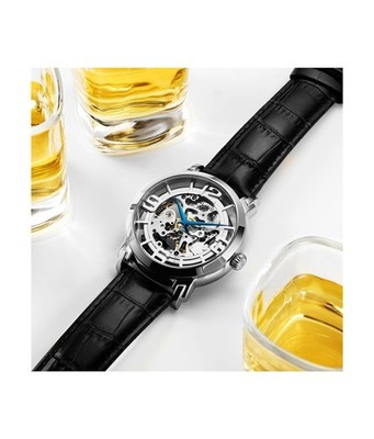Stührling Original Men's Skeleton Automatic Watch – Winchester 44 Elite, Stainless Steel Case, Mechanical Movement, Leather Strap