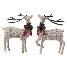 Resin Holiday Figurine Decorative Christmas Deer Tabletop Statue Decor, 2 Pack
