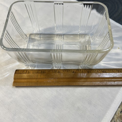 Vintage Hazel Atlas 5 3/4" Glass Criss Cross Plaid Refrigeration Dish No Lid - Picture 2 of 5