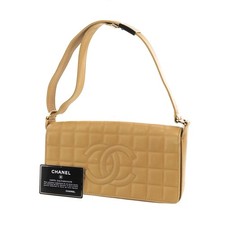 CHANEL Chocolate Bar Gebraucht Schultertasche Handtasche Beige Leder #EC17 S