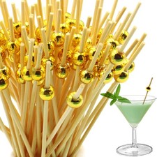 100PCS Cocktail Picks 4.7 Inch, Fancy Bamboo Toothpicks for Appetizers, Gold-...