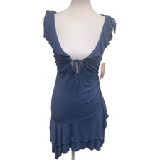 New Wild Fable Juniors XS Ocean Blue Side Gathered Ruffled Low V Neck Dress