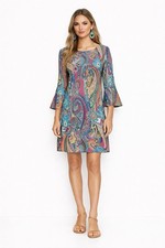 Tommy Hilfiger Dress Size 6 Womens A Line Shift Pink Bell Sleeve Paisley Print