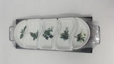 Botanical Herbs Five 5 Sectional Divided Serving Dishes on Tray New