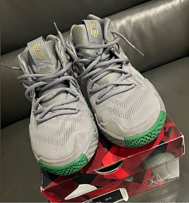 Nike Kyrie 4 (GS) Unisex Kids Basketball Sneakers Gray/Green 7Y AA2897-001