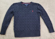 Polo Ralph Lauren Cable Knit Sweater Boys 7 Blue Navy Cotton Pony Preppy