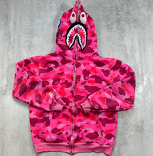 Felpa con cappuccio Bathing Ape BAPE Shark uomo piccola rosa mimetica full zip Giappone
