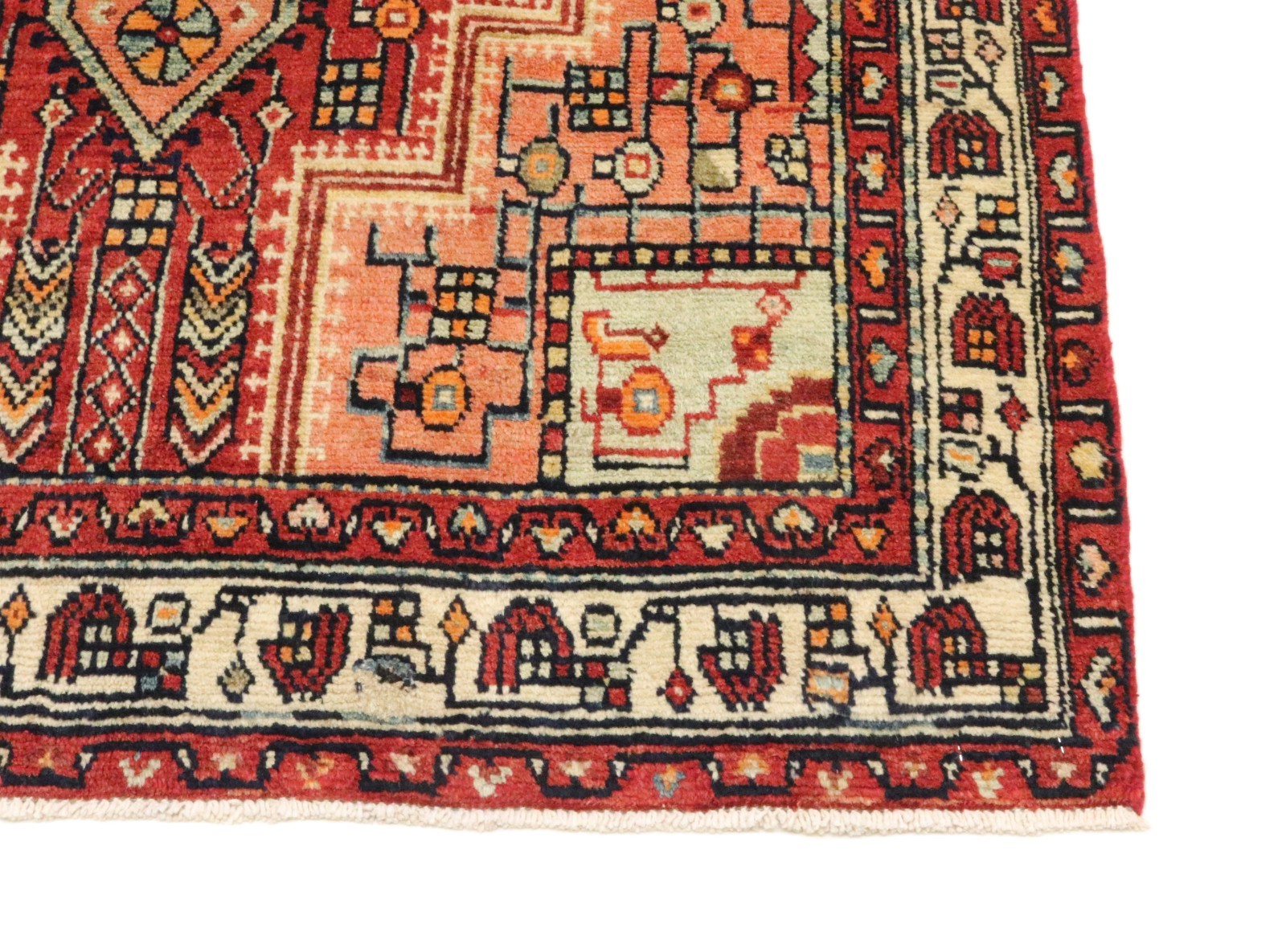 Hamadan Teppich 206x132 cm Handgeknüpfter Wollteppich Rot Orange Rugeast