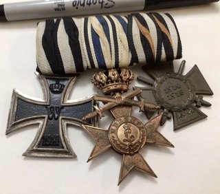Triple Mount German/Prussian WWI Era Medals Iron/Merit/Hindenburg Cross’s