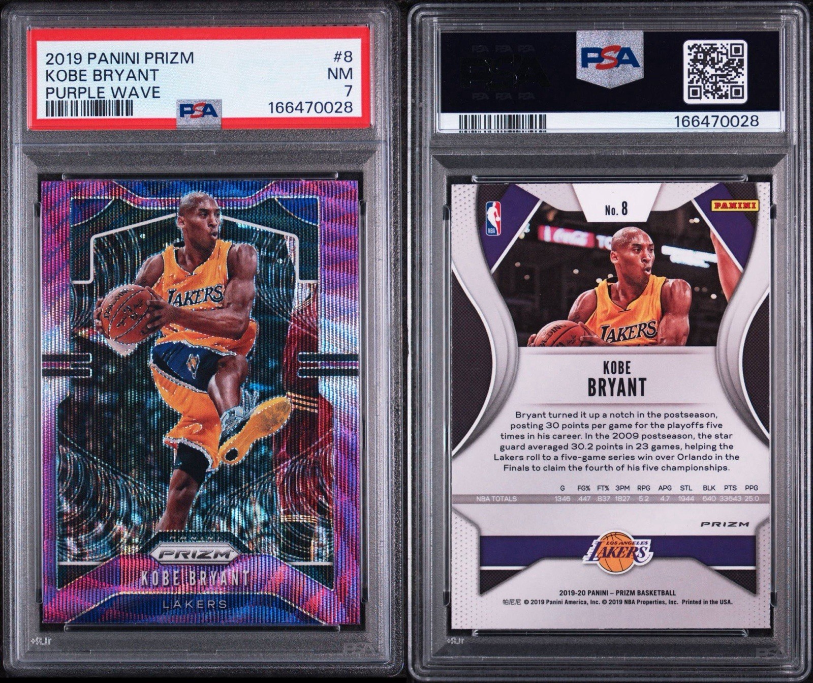 Panini 2019-20 Prizm Kobe Bryant #8 Purple Wave Prizm PSA Cert 166470028 view 3