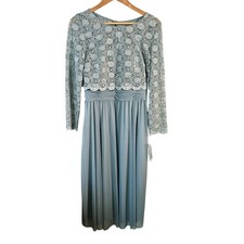 R M Richards Lace Dress Gown, Size 8 Sage Sequin Long Sleeve Mother of the Bride