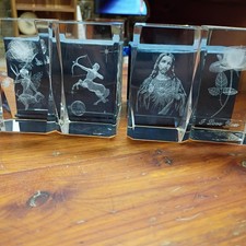 Lot Of 4 Crystal Glass Cube 3D Laser Etched Paperweights