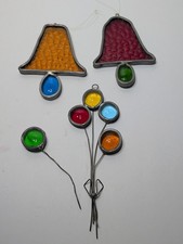 VTG Stained Glass Christmas Colored Bells Balloons Window Hanger Sun Catcher