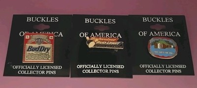 Vintage Budweiser Pin Anstecker, Buckles Of America Bud Dry, Bud Light, Bowling