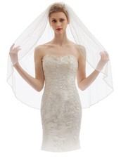 Women's Fingertip Length Bridal Veil 1 Tier Crystal Beaded with Comb X09