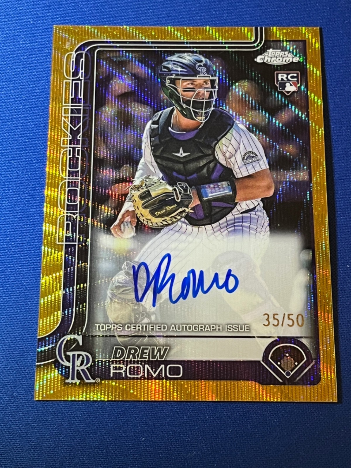 2025 Topps Chrome Drew Romo #RA-DRR GOLD Wave Refractor Rookie AUTO /50 RC