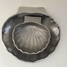 2 New Bon Chef Pewter Sea Shell Shaped Baking Serving Dish and Scalloped Bowl