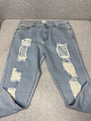 Princess Polly Jeans Womens 12 Distress Light Wash High Waist pants Denim