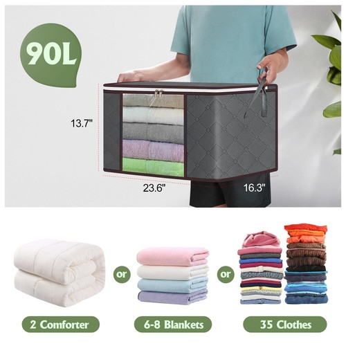 90L Large Storage Bags,6 Pack Foldable Clothes Storage Bins with Zipper and L... - Bild 2 von 7