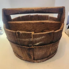 Antique Banded Wooden Bucket With Handle