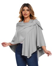 Womens Large Cross Front Poncho Sweater Wrap Topper Knitted Elegant Shawls Ca...