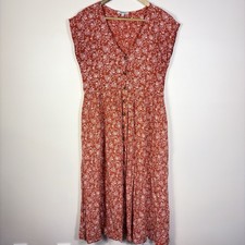 Madewell Button Front Floral Dress Piazza Red Orange Midi Flowy Size Small Boho