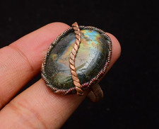 Labradorite Gemstone Copper Wire Wrapped Handmade Jewelry Ring Size 11