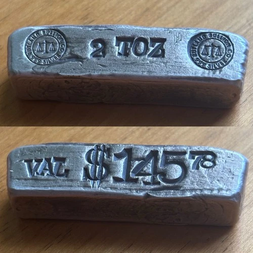 Rutland Bullion 2 Oz Vintage Style Silver Bar .999 Stamped Price Hand Pour