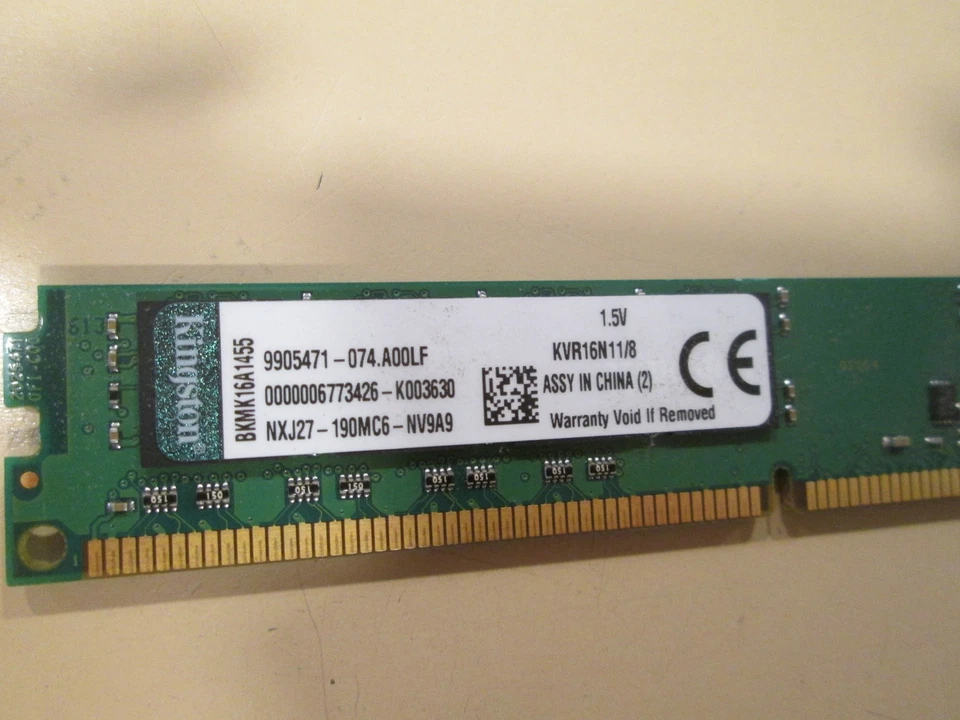 Память Kingston 8 ГБ PC3-12800 CL11 240-контактная DIMM RAM KVR16N11H/8 для настольного компьютера - Изображение 2 из 3