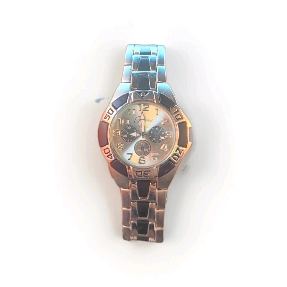 Reloj de cuarzo Fondini de acero inoxidable piezas suizas correa de metal negro y plateado Foto 2 de 3