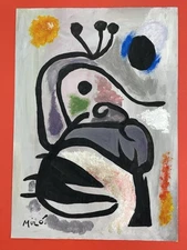 Joan Miro (Handmade) Drawing mixed media on paper signed & stamped